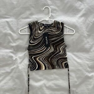 NWT Motel Rocks XS Open Back Tie Tank Top Crop Brown Swirls Y2K 2000s Shirt